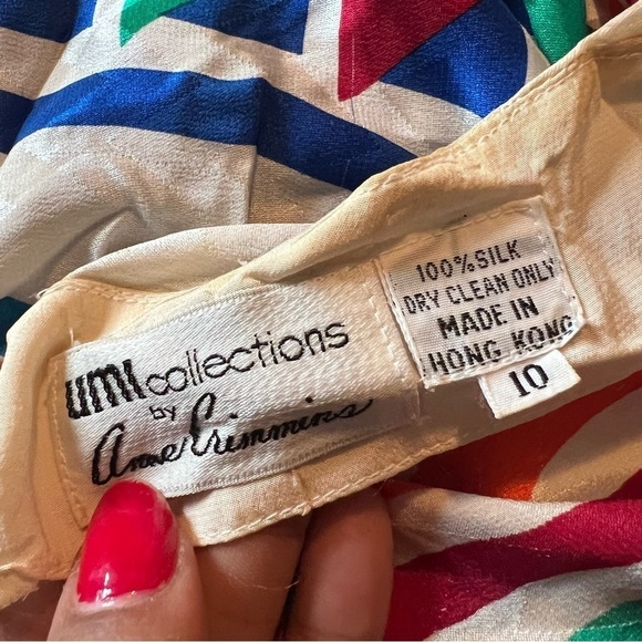 Vintage silk colorful A-line midi dress retro chic 80s twee bold graphic mod - Picture 8 of 15